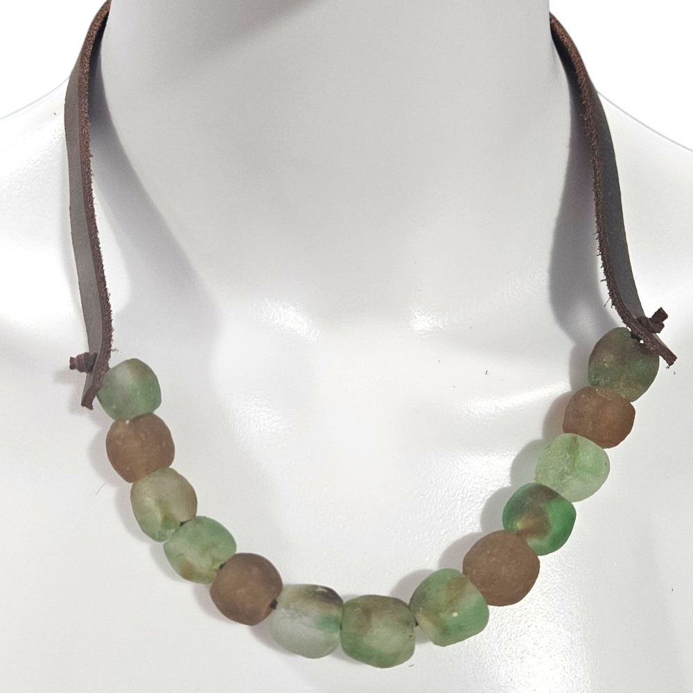 New Handmade Krobo Bead And Leather Necklace - Picture 5 of 15
